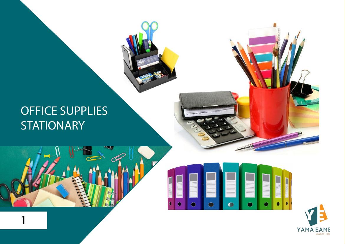 Office stationery including folders, pens, notebooks and organization products